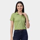Women's Light Green Polo Neck Preppy T-Shirt, हल्का हरा, small